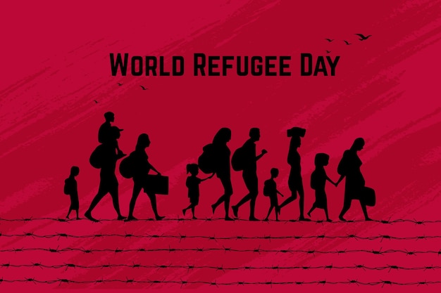 Word refugee day silhouettes concept