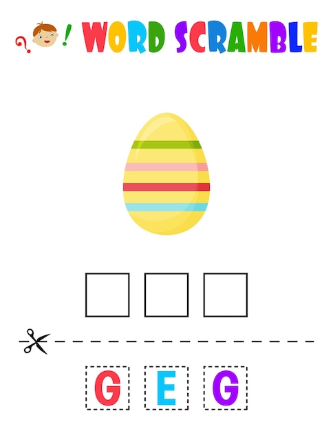 Vector word scramble easter egg educational sheet for children