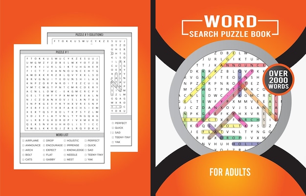 Vector word search puzzle book cover for adults (volume-1)