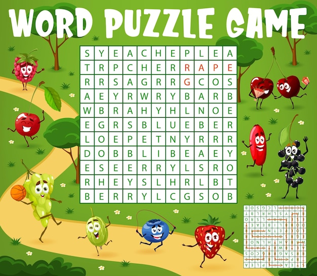 Word search puzzle game with berry characters