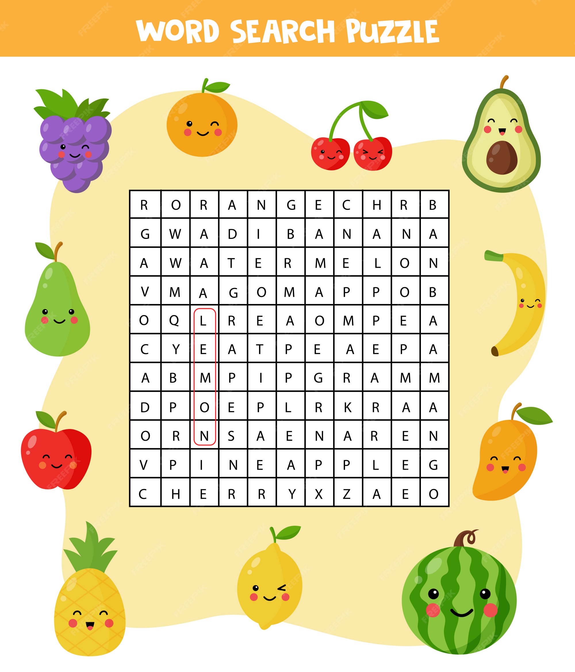 Frutas: Flash cards, Word search, Crossword and Word Wall