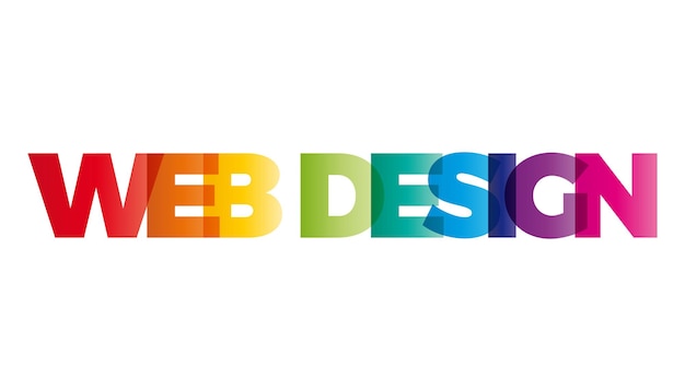 La parola web design banner vettoriale con il testo arcobaleno colorato