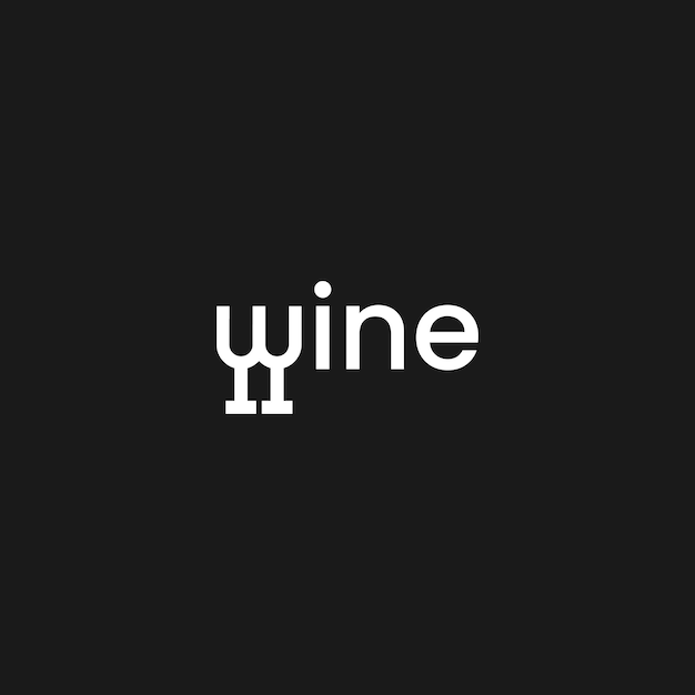 Vector word wine with bottle as letter i and glass as letter w logo design