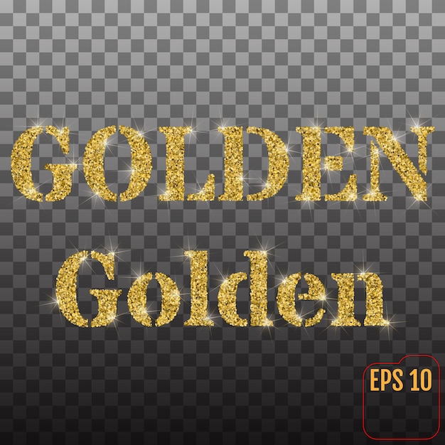 투명한 배경에 반짝이는 황금빛 모래와 색종이 조각에서 GOLDEN과 Golden이라는 단어