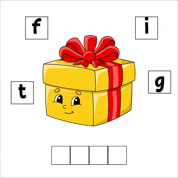 Words puzzle with gift illustration