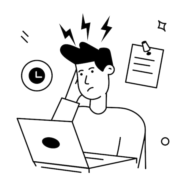 Work anxiety and deadline pressure glyph style illustration