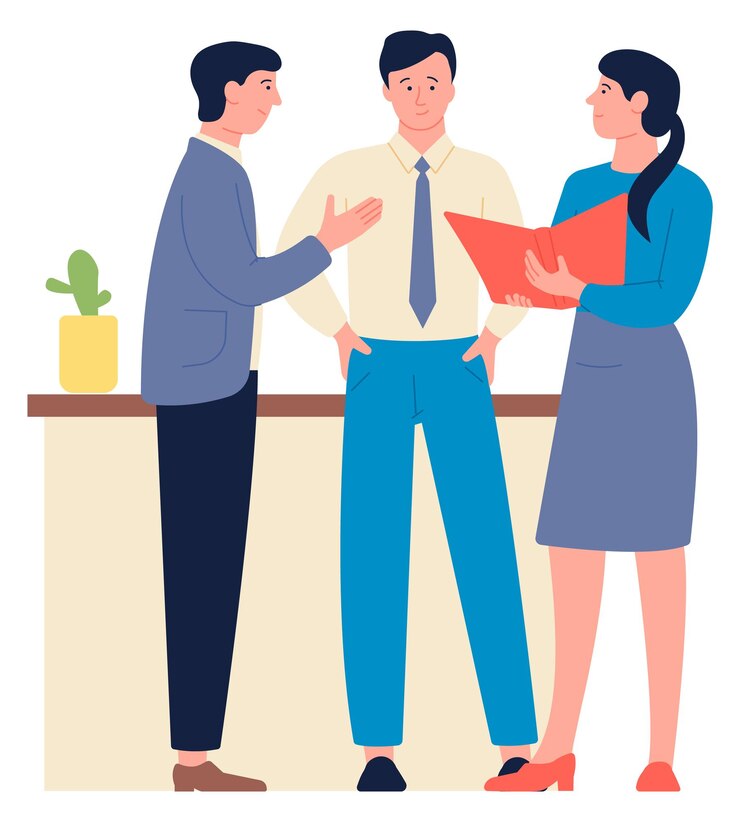 Vector work discussion colleagues talking together office problem solving