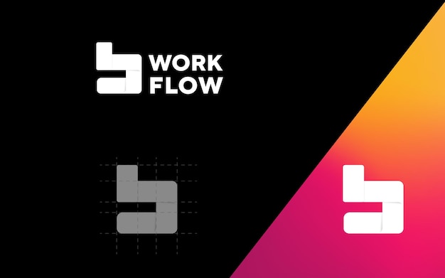 Дизайн логотипа Work Flow с сеткой логотипа и градиентным фоном. Логотип рабочего процесса, символ, значок.