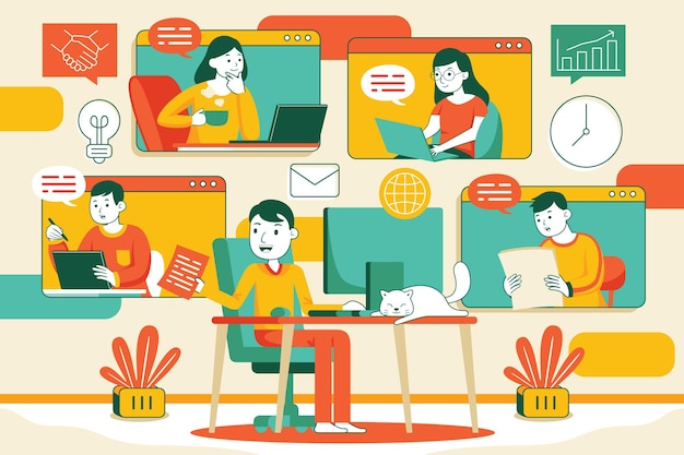 work from home in flat style