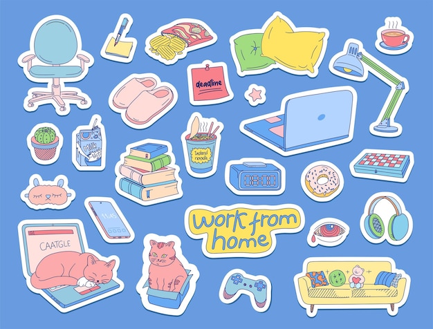 Work from home hand drawn cute sticker pack