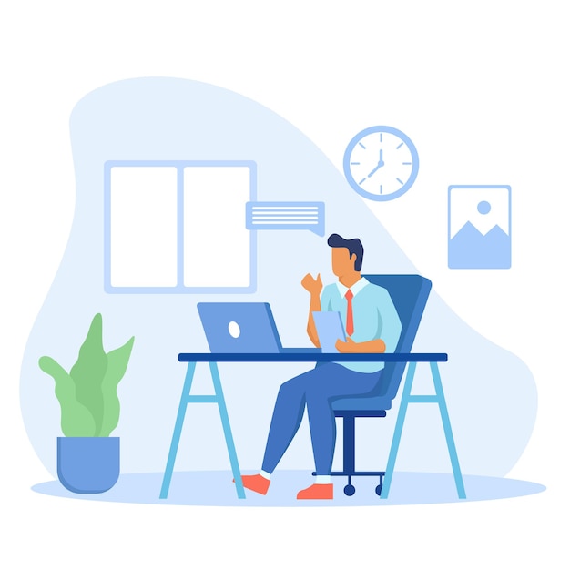 Vector work from home illustration concept man working on laptop at home