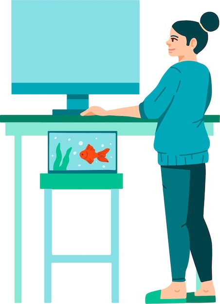 Work from home pets man and fish icon