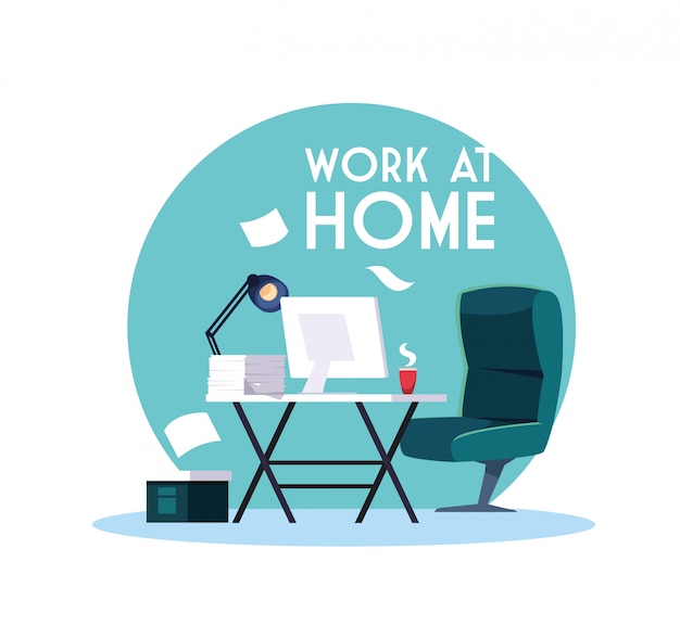 Vector work at home, workspace illustration