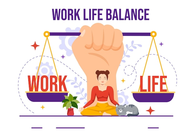 Work Life Balance Illustration of Person Balancing with Job and Leisure Activities in Multitasking