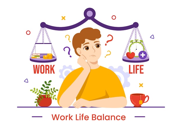 Work Life Balance Illustration of Person Balancing with Job and Leisure Activities in Multitasking