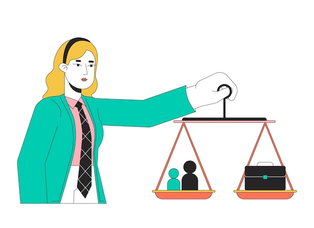Work-life balance voor vrouwen 2D lineaire illustratie concept