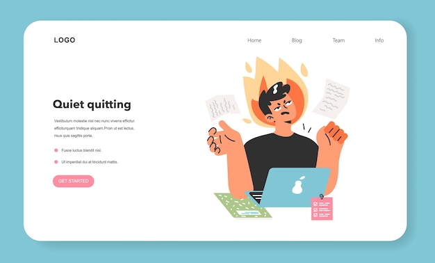 ワーク ライフ バランスの Web バナーまたはランディング ページの専門的な燃え尽き症候群