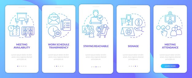 Work locations and schedules blue gradient onboarding mobile app screen