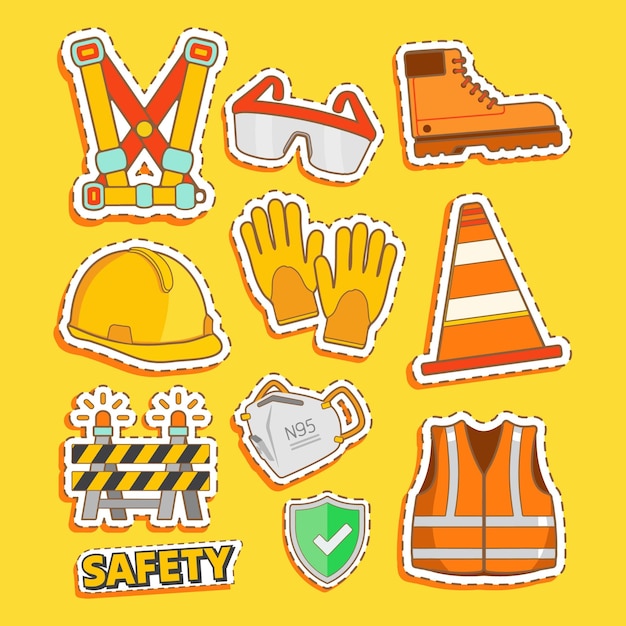 Work Safety Items Cute Sticker Set Illustration