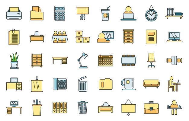 Work space organization icons set vector color line