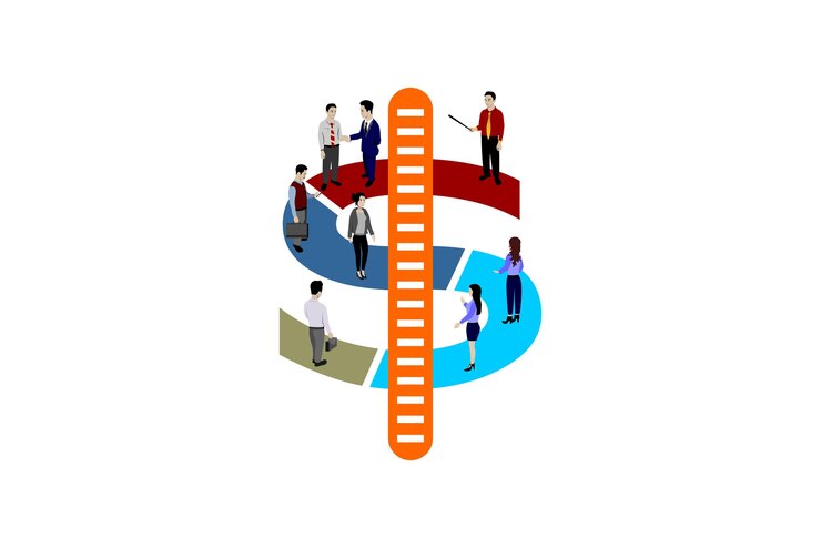 Vector work team illustration design in dollar icon with worker activity or position style