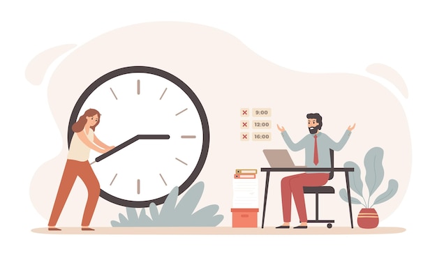 ベクトル オフィスでの作業時間管理制御シフトベクトルビジネスタイムスケジュール作業期限と生産性の図