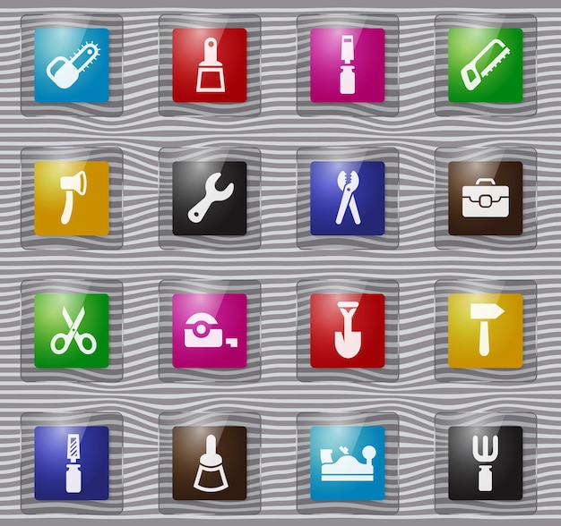 Work tools glass icons set