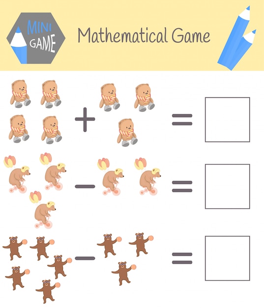 就学前教育の数学に関するワークブック。子供向けのパズル。数えることを学ぶ。例を解く