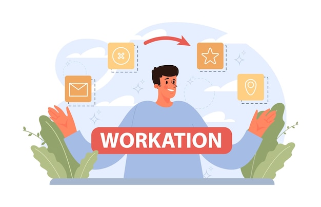 사무실 디지털 노마드에서 떨어져 일하는 Workcation chatacter