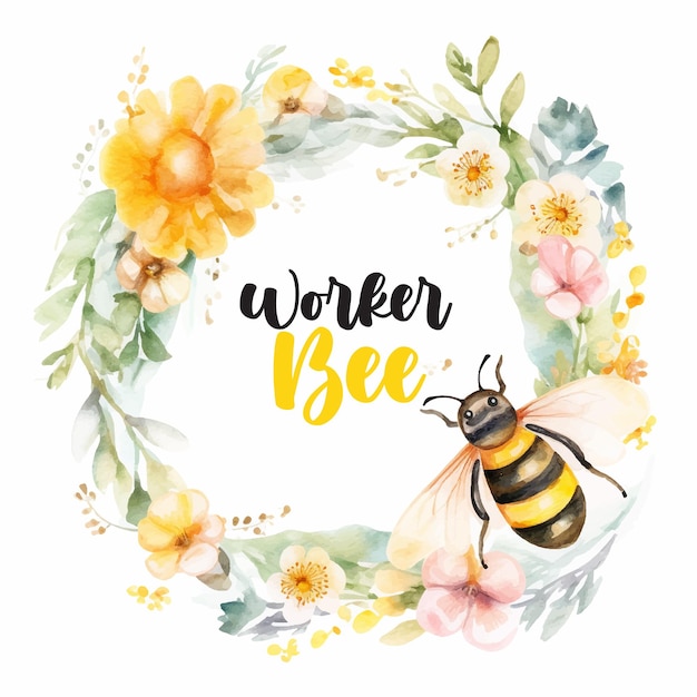 Vector worker bee watercolor paint
