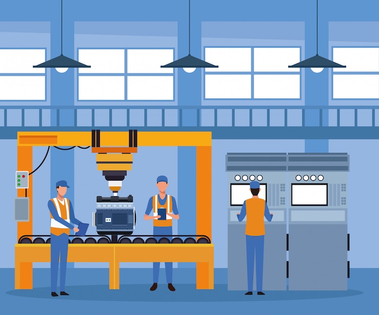 Vector worker on car factory