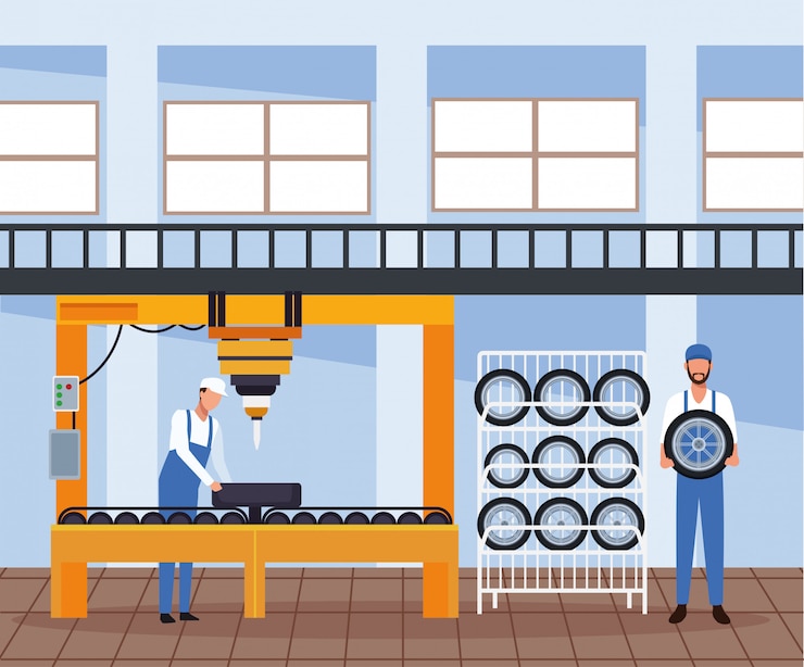 Vector worker on car factory