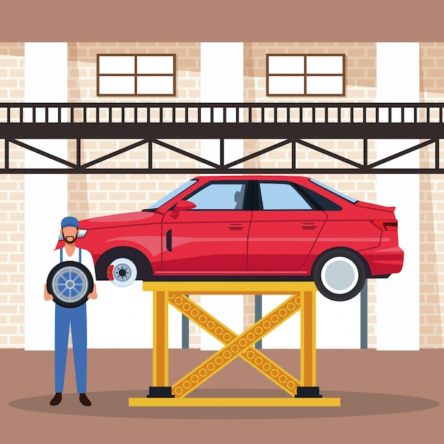 Vector worker on car factory