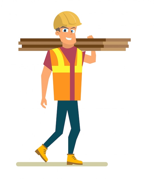 Worker carrying building materials flat vector