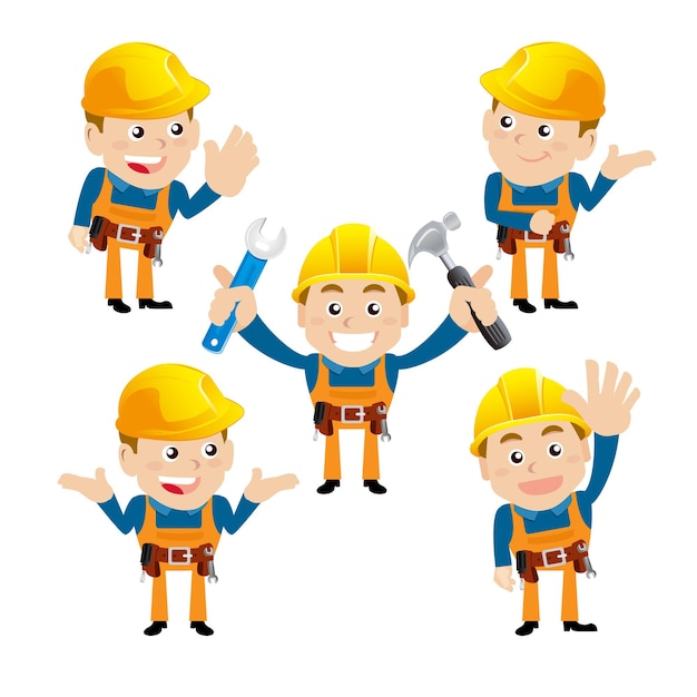 Worker characters in different poses.