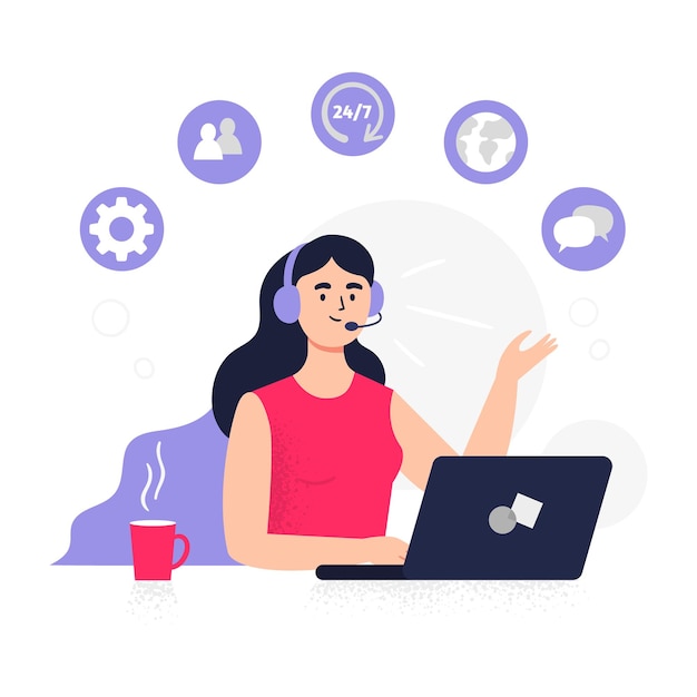 Vector worker of customer support in flat design