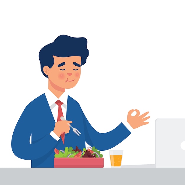 worker eat salad in his office