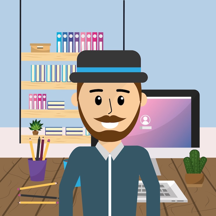 Vector worker at home office