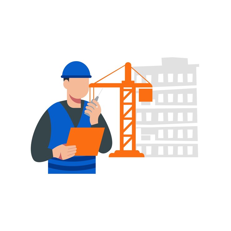 Vector the worker is talking on the walkie