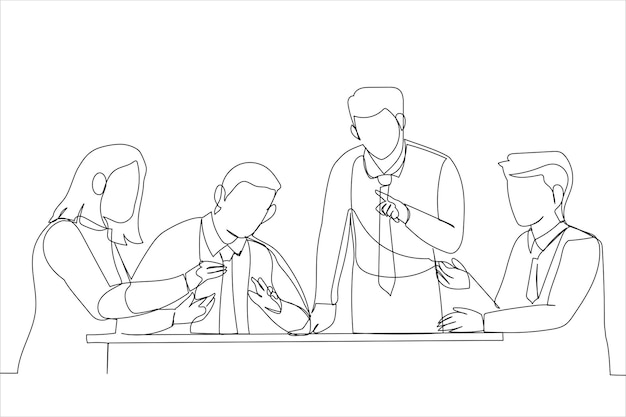 Worker listening colleague during group meeting Single continuous line art style