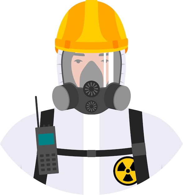 Worker Man in Radiation Biohazard Protective Suit Helmet and Gas Mask Respirator Character Avatar