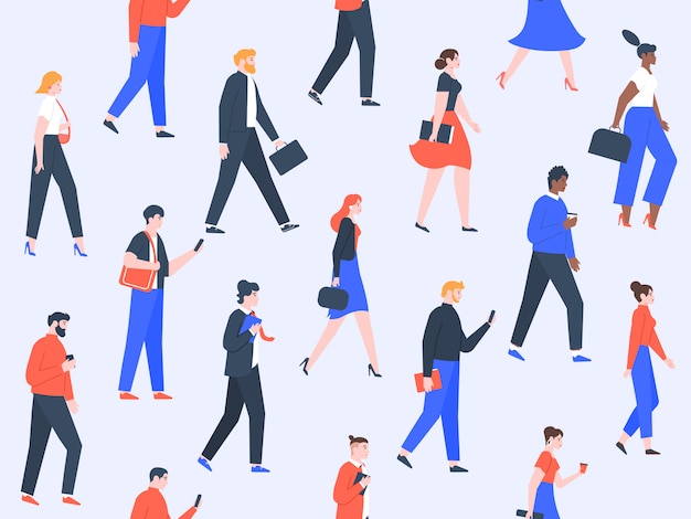 Worker people pattern. office characters and business people group walking, modern worker team concept. men and women going to work seamless  illustration
