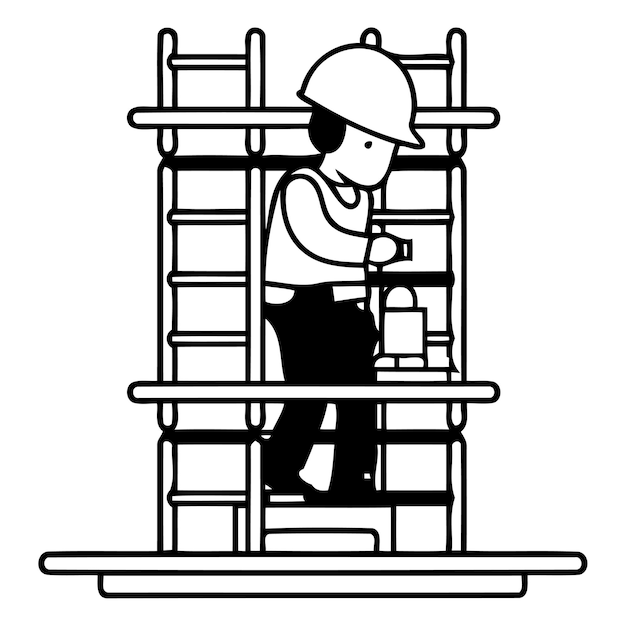 Worker on scaffolding icon Vector illustration in flat style