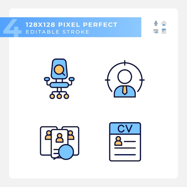 Worker selection process pixel perfect RGB color icons set