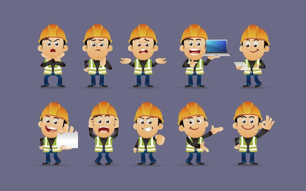 Worker set different poses and gestures