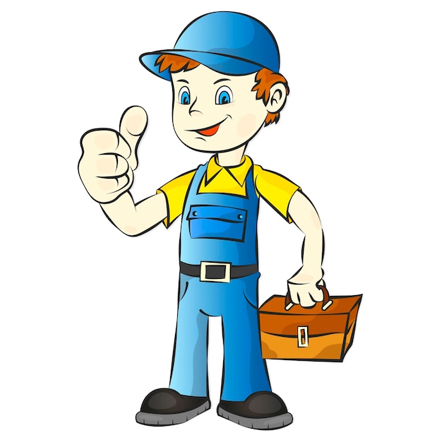 worker in uniform with tool case repair and service design
