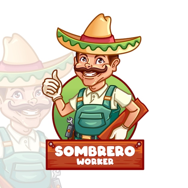 Vector worker wearing sombrero mascot logo template