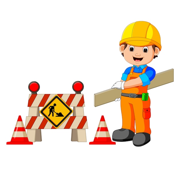 Vector worker with construction sign