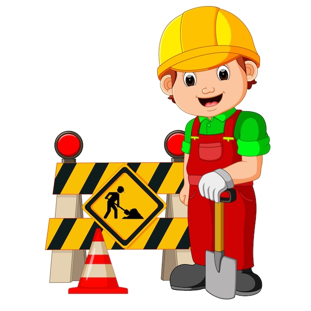 Vector worker with construction sign