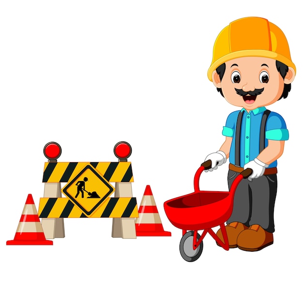 Worker with construction sign